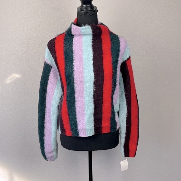 Blank NYC The Mad Hatter Sweater Eyelash Black Stripes Mock Neck Soft Top M NEW - Picture 4 of 11